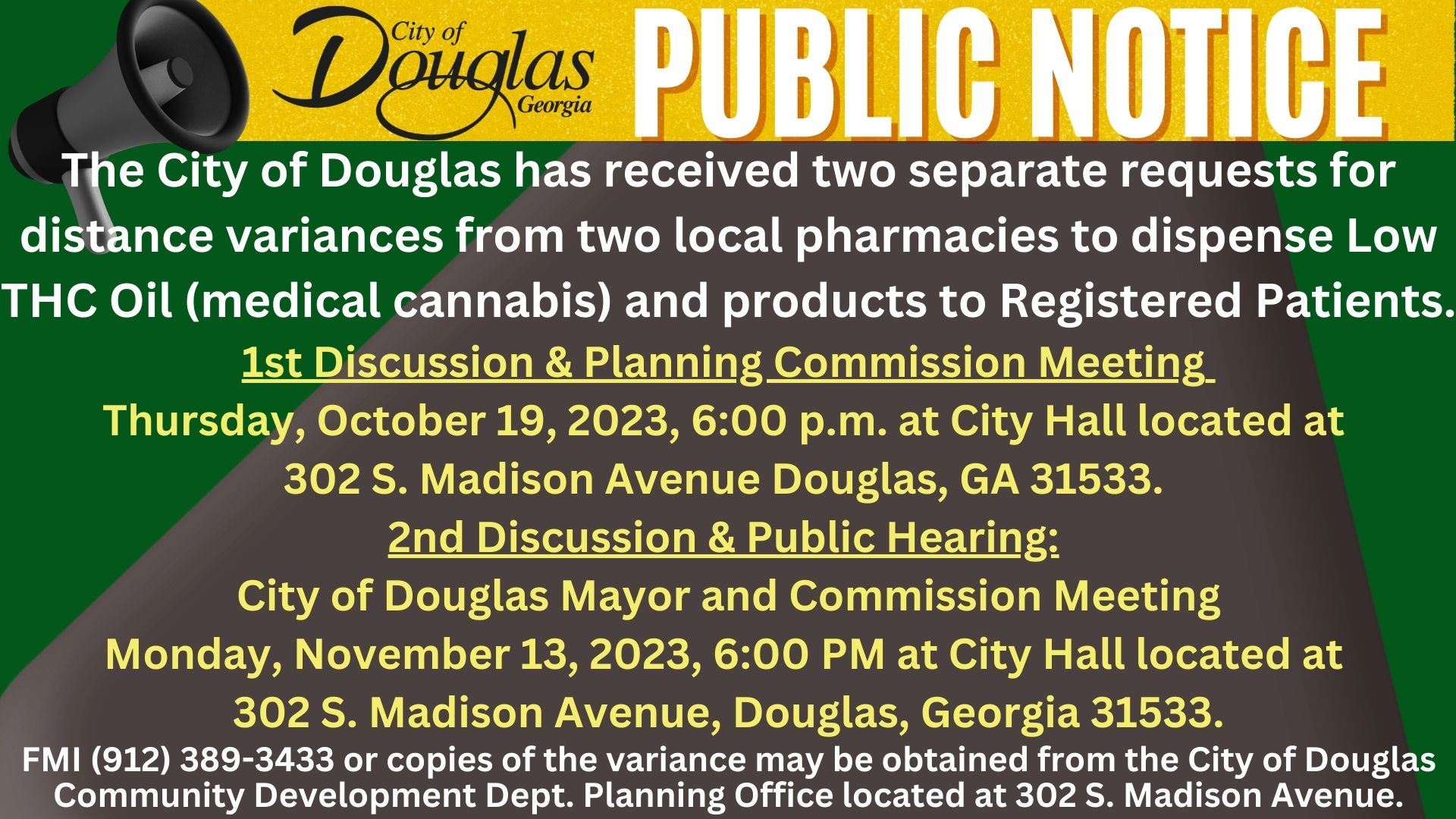 Graphic of the Public Notice - Variance for Pharmacy to Dispense THC/Medical Marijuana