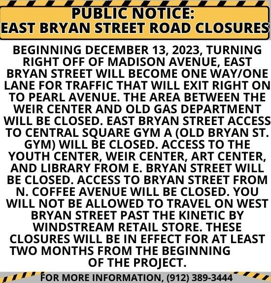 Graphic of Bryan Street Road Closures