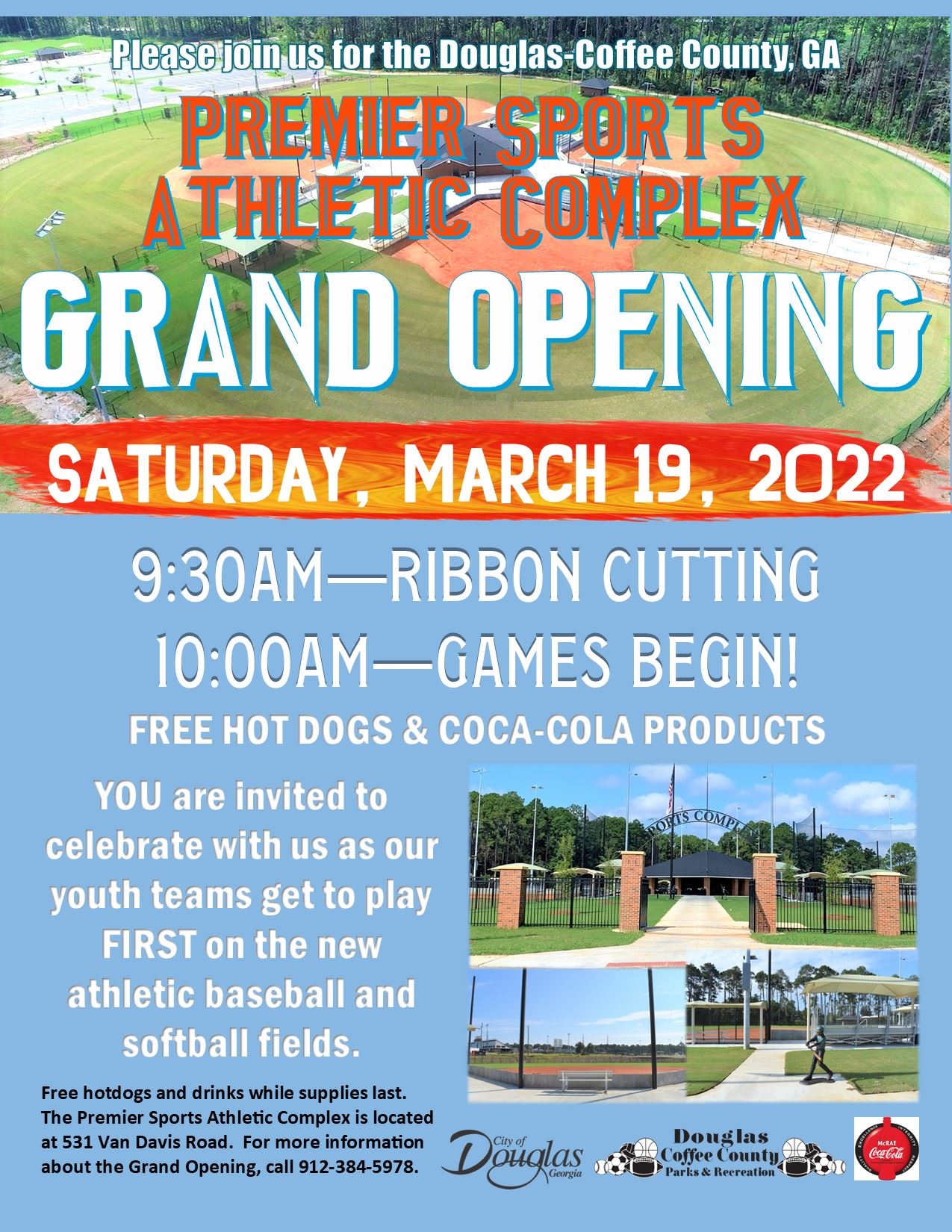 Premier Sports Complex Ribbon Cutting Flyer RESCHEDULED