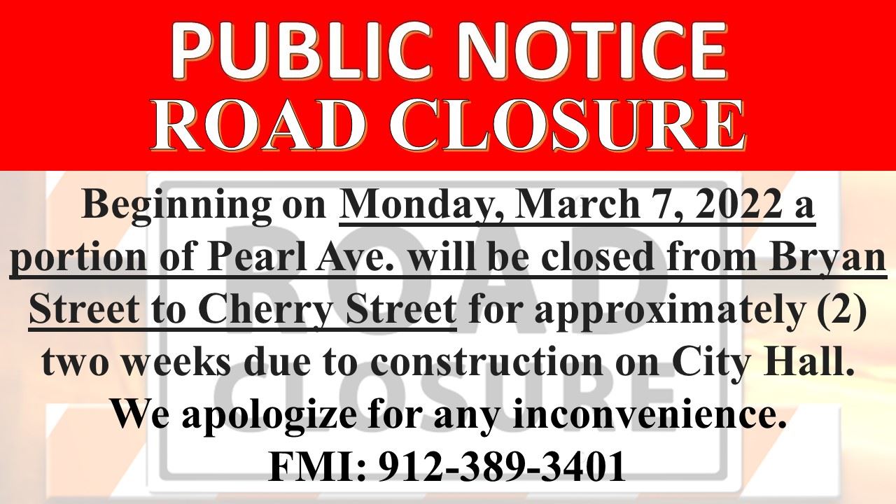 Road Closure - Pearl Ave Closed