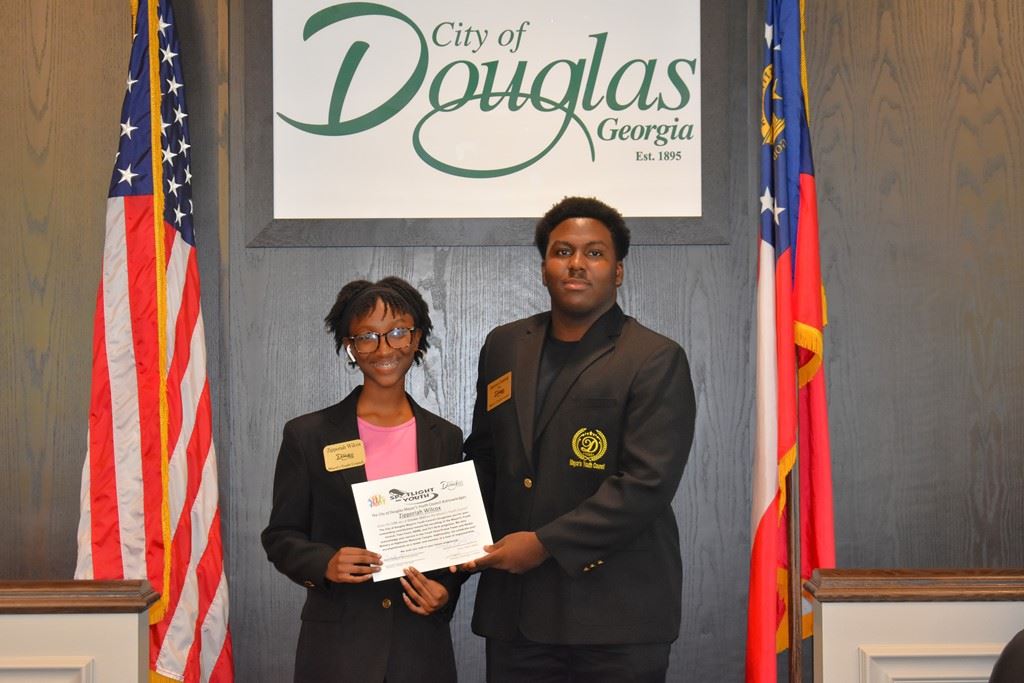 Image of Jr. Commissioner Zipporiah Wilcox and Jr. Mayor Jameson Cummings