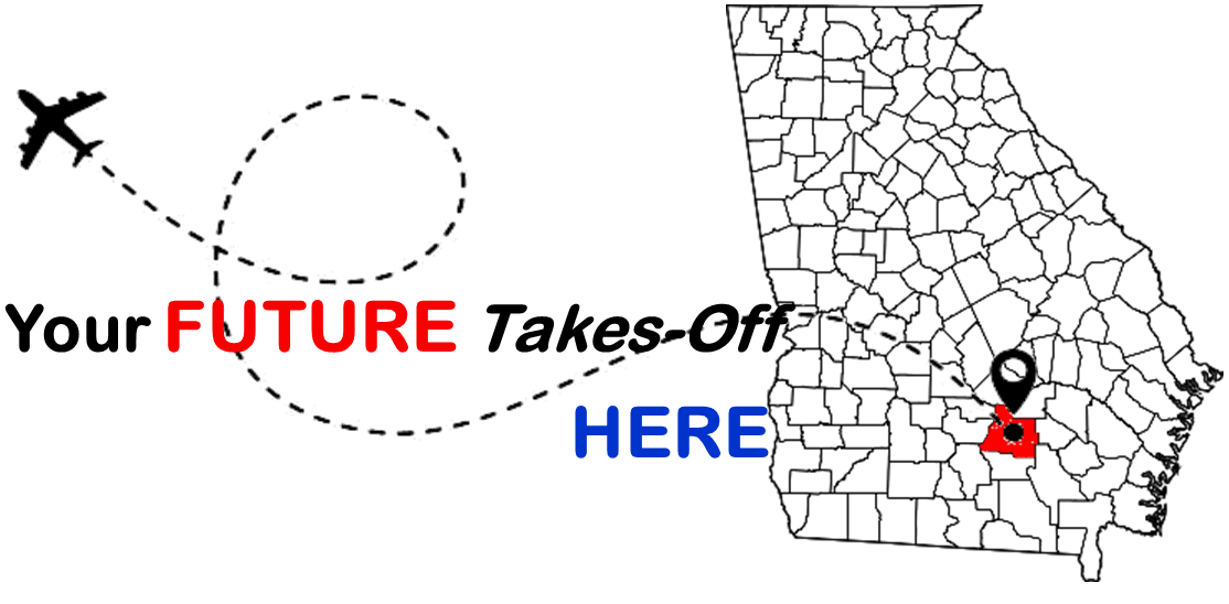 Graphic of an Airplane taking off from Douglas and Coffee County on a Georgia Map